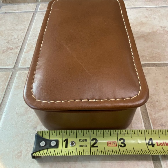 Vintage Leather Brown Brevoni Mid Century Men’s Cufflinks Tie Bars Jewelry Box - Picture 6 of 12